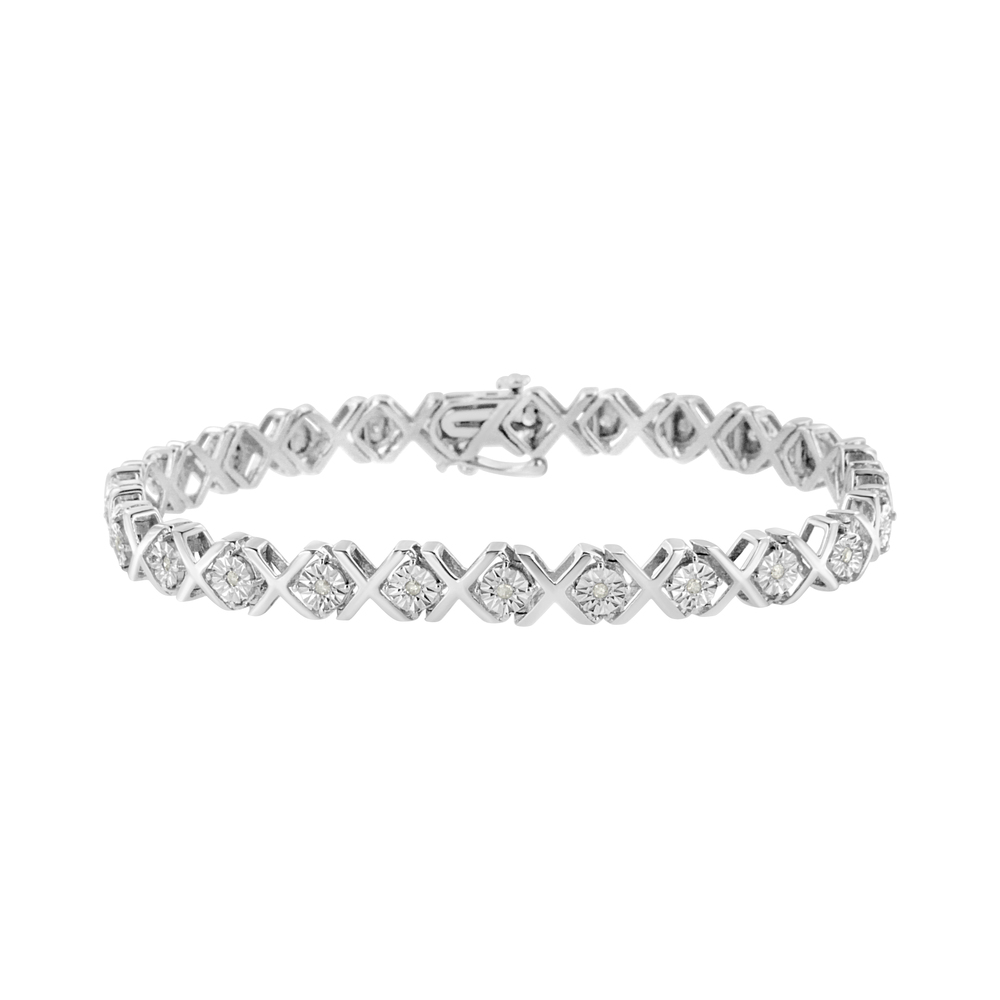 .925 Sterling Silver 1/4 Carat Miracle-Set Round Cut Diamond "X" Link Bracelet